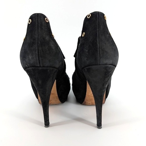 Giuseppe Zanotti Black Suede Rhinestone Studded Ankle Boots Heel Women Size 38 - Picture 6 of 9